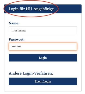 Geben Sie Ihren HU-Accountnamen und Ihr HU-Passwort ein Geben Sie Ihren HU-Accountnamen und Ihr HU-Passwort ein