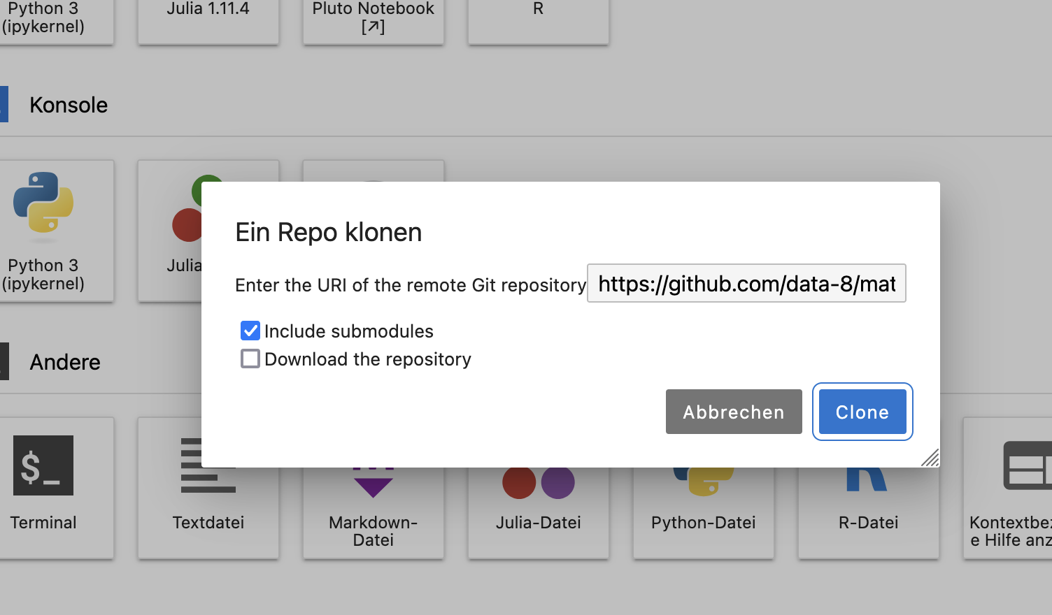 Git-Repositorium klonen